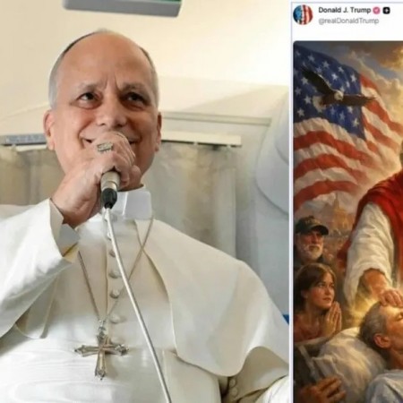 Trump apaga montagem de IA em que ele aparecia como Jesus ap�s cr�ticas ao Papa