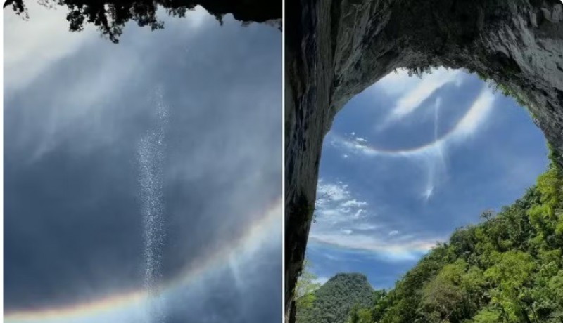 Fen�meno cria efeito de 'cachoeira no c�u' na maior boca de caverna do mundo