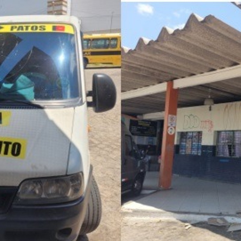 Telha da antiga Rodovi�ria de Patos cai em cima de ve�culo e destr�i para-brisa de transporte alternativo